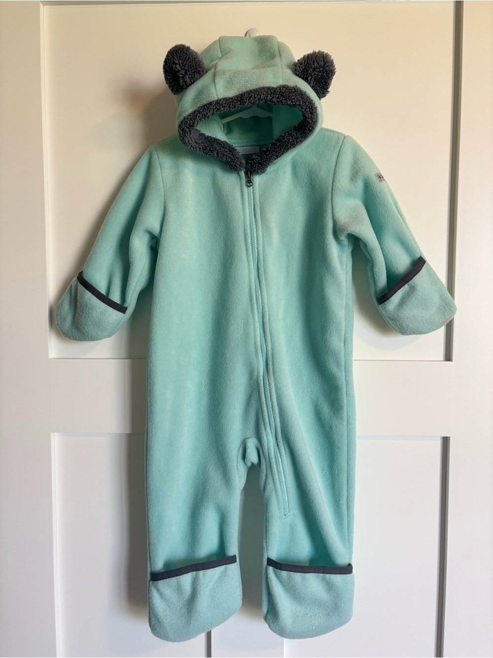 Columbia Mint Green Fleece Hooded One-Piece Footie with Ear Accents